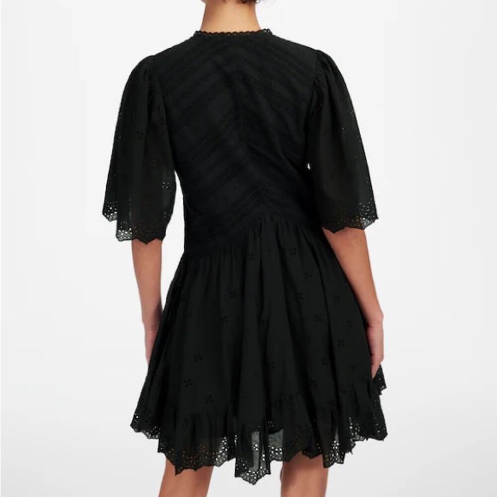 Madewell Eyelet Flutter Sleeve Mini Dress in Cotton Black Size 0 - Picture 10 of 10